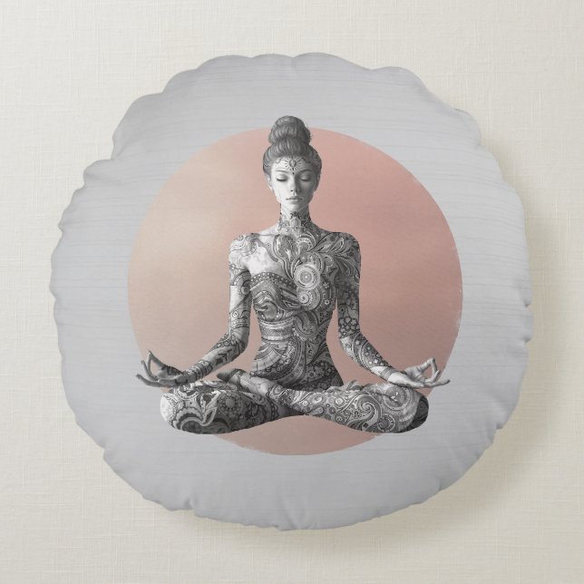 Yoga Meditation Instructor Reiki Master Lotus Pose Round Cushion (Front)