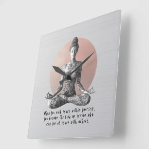 Yoga Meditation Instructor Reiki Master Lotus Pose Square Wall Clock