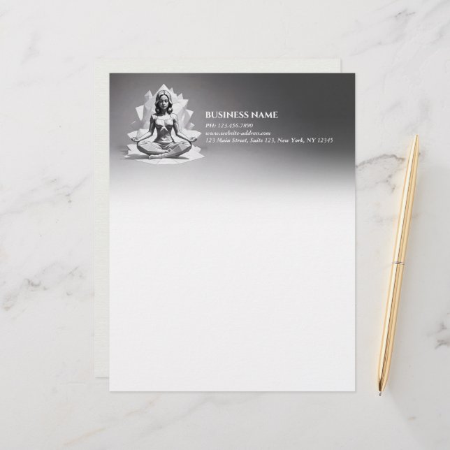 Yoga Meditation Instructor Reiki Master Low Poly Custom Letterhead (Front/Back In Situ)