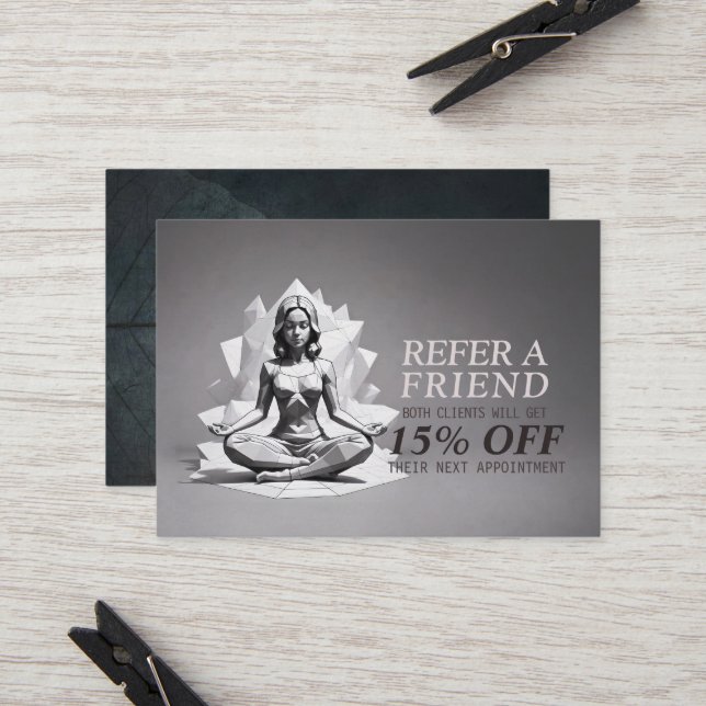 Yoga Meditation Instructor Reiki Master Low Poly Referral Card (Front/Back In Situ)
