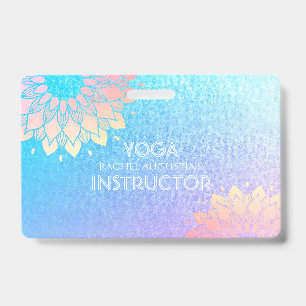 Yoga Meditation Instructor Rose Blue Gold Mandala ID Badge