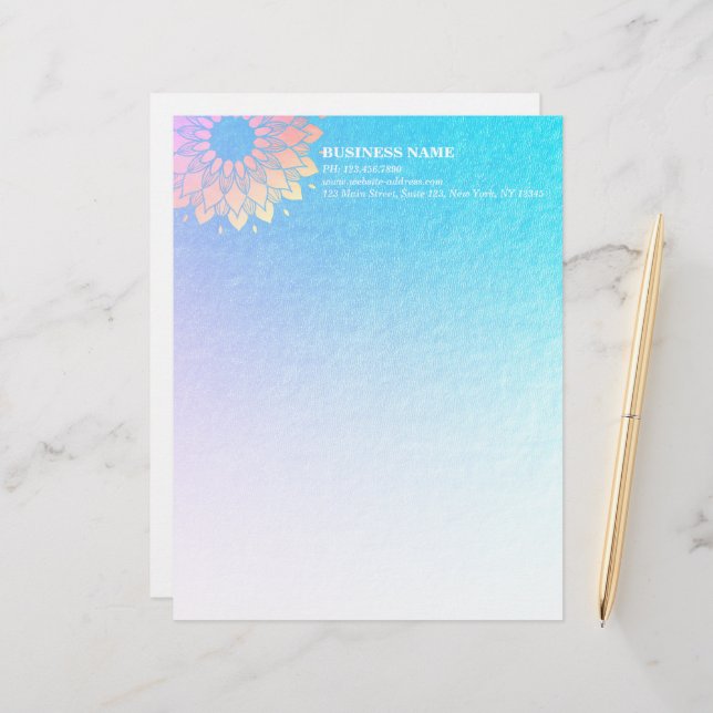 Yoga Meditation Instructor Rose Gold Foil Mandala Custom Letterhead (Front/Back In Situ)