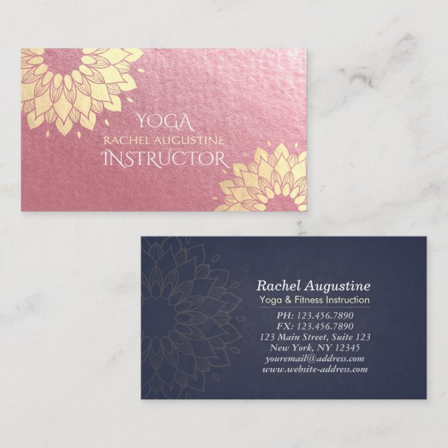 Yoga Meditation Instructor Rose Gold Mandala Lotus Business Card (Front/Back)