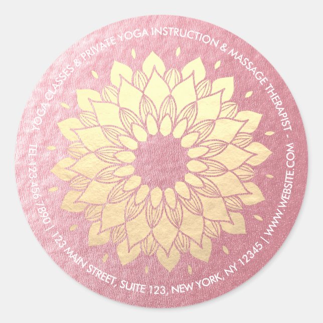Yoga Meditation Instructor Rose Gold Mandala Lotus Classic Round Sticker (Front)
