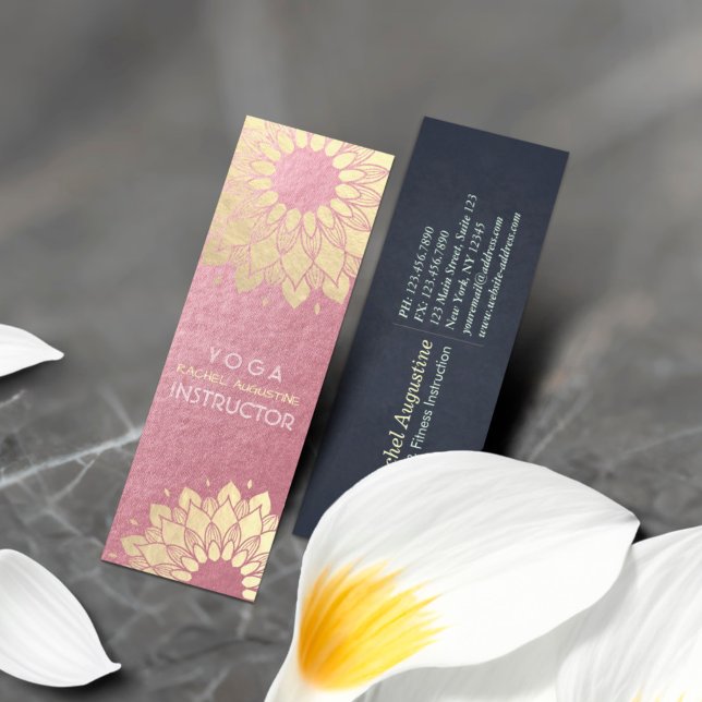 Yoga Meditation Instructor Rose Gold Mandala Lotus Mini Business Card (Creator Uploaded)