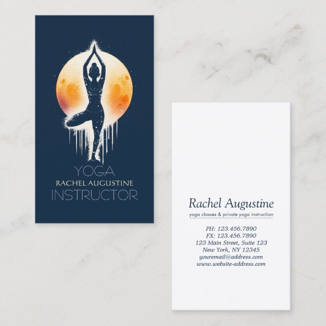 Yoga Meditation Instructor Tree Pose Full Moon Business Card (Front/Back)