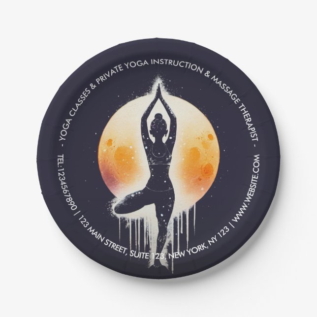 Yoga Meditation Instructor Tree Pose Full Moon Paper Plate (Front)
