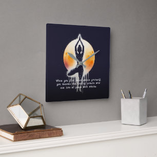 Yoga Meditation Instructor Tree Pose Full Moon Square Wall Clock