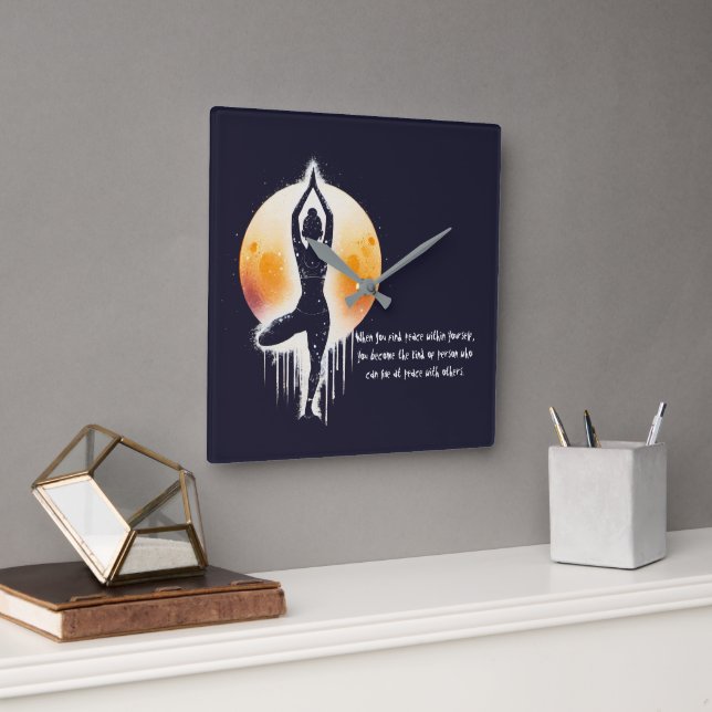 Yoga Meditation Instructor Tree Pose Full Moon Square Wall Clock (Office)