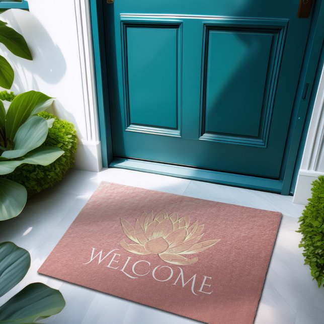 YOGA Meditation Instructor Welcome Rose Gold Lotus Doormat (Creator Uploaded)