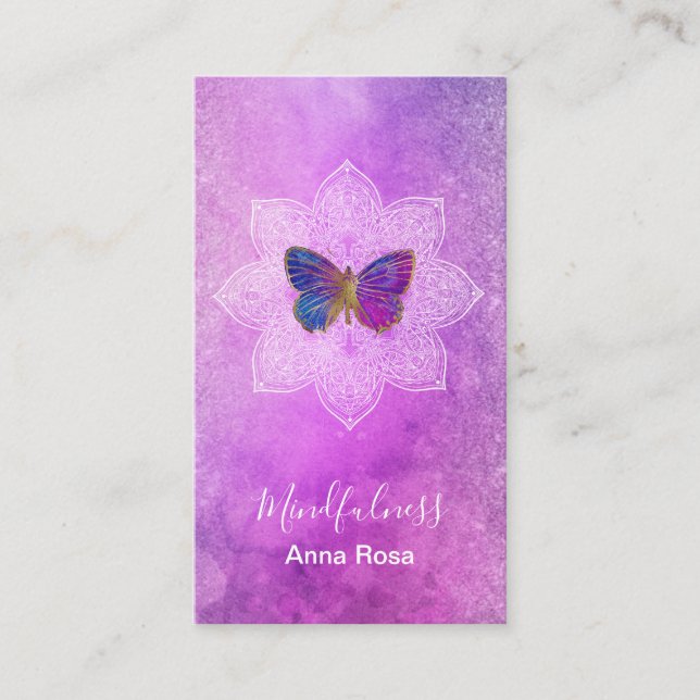 *~* Yoga Meditation Mindfulness Mandala Butterfly Business Card (Front)