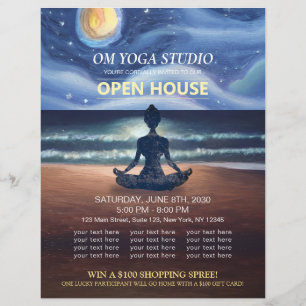 Yoga Meditation Moonlight Ocean Beach Open House F Flyer