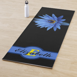 YOGA MEDITATION NAMASTE BLUE LOTUS CUSTOM NAME MAT
