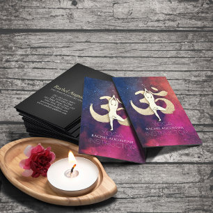 Yoga Meditation Pose Gold OM Symbol Galaxy Nebula Business Card