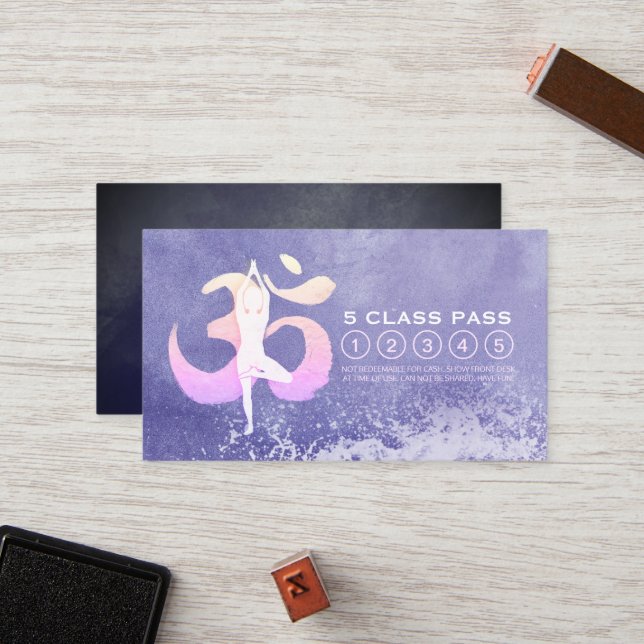 Yoga Meditation Pose Om Sign Class Pass Loyalty Card (Front/Back In Situ)
