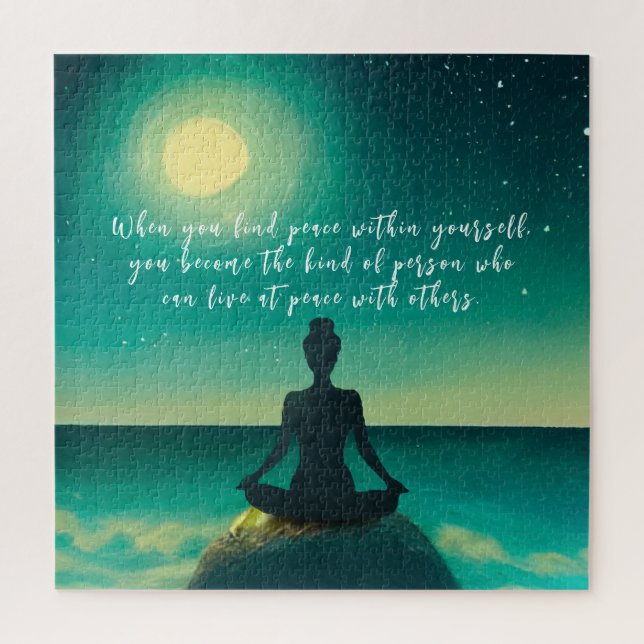 Yoga Meditation Pose on Rock Moon Star Ocean Quote Jigsaw Puzzle (Vertical)