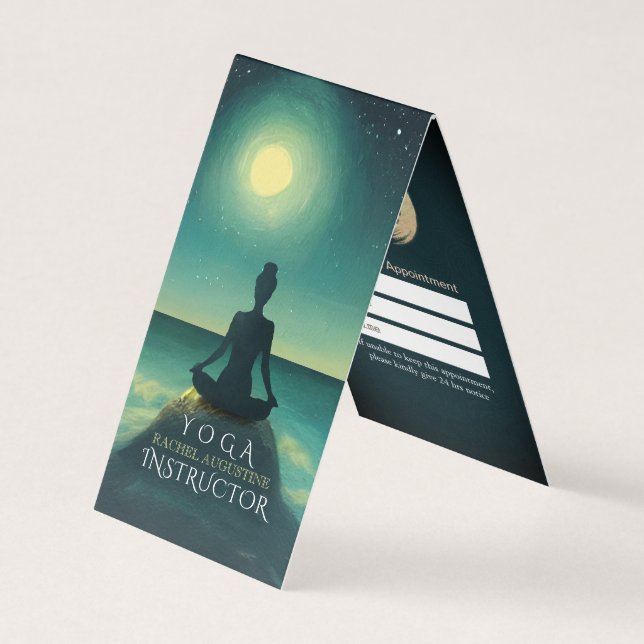 Yoga Meditation Pose on Rock Moon Stars Price List Business Card (Front)