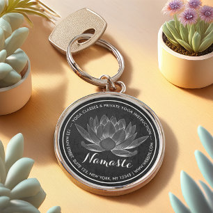 YOGA Meditation Reiki Instructor Black White Lotus Key Ring
