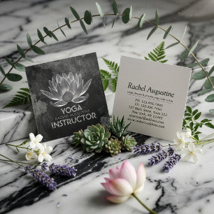 YOGA Meditation Reiki Instructor Black White Lotus Square Business Card
