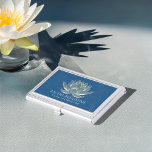 YOGA Meditation Reiki Instructor Blue & Gold Lotus Business Card Holder<br><div class="desc">Yoga Studio Meditation Instructor / Life Coach / Healer / Reiki Master / Massage Therapy Business Card Holder Template - Modern Elegant Faux Gold Lotus on 19-4052 TCX Classic Blue Color Grunge Background.</div>