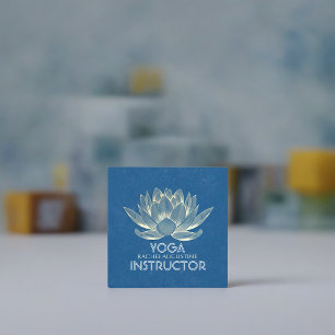 YOGA Meditation Reiki Instructor Blue & Gold Lotus Square Business Card