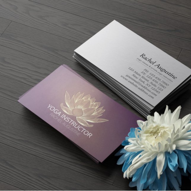 YOGA Meditation Reiki Instructor Purple Gold Lotus Business Card (Creator Uploaded)