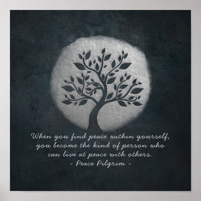 Yoga Meditation Reiki Instructor Silver Tree Quote Poster (Front)