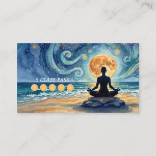 Yoga Meditation Starry Night Sky Moon 5 Class Pass Loyalty Card