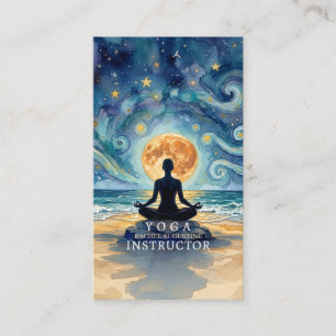 Yoga Meditation Starry Night Sky Moon Ocean Beach Business Card