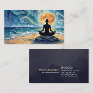 Yoga Meditation Starry Night Sky Moon Ocean Beach Business Card
