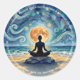 Yoga Meditation Starry Night Sky Moon Ocean Beach Classic Round Sticker