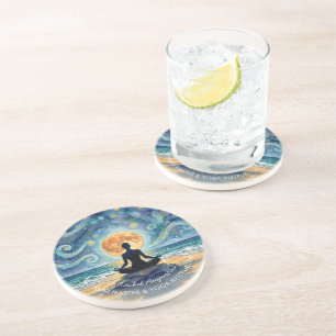 Yoga Meditation Starry Night Sky Moon Ocean Beach Coaster
