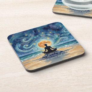 Yoga Meditation Starry Night Sky Moon Ocean Beach Coaster