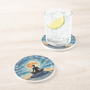 Yoga Meditation Starry Night Sky Moon Ocean Beach Coaster