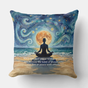 Yoga Meditation Starry Night Sky Moon Ocean Beach Cushion