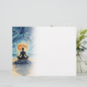 Yoga Meditation Starry Night Sky Moon Ocean Beach Custom Letterhead