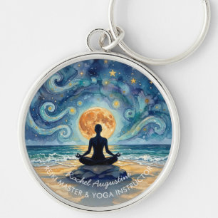Yoga Meditation Starry Night Sky Moon Ocean Beach Key Ring