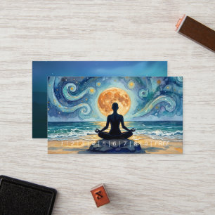 Yoga Meditation Starry Night Sky Moon Ocean Beach Loyalty Card