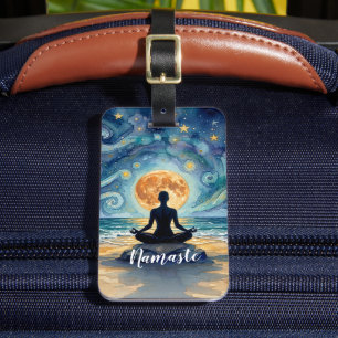 Yoga Meditation Starry Night Sky Moon Ocean Beach Luggage Tag