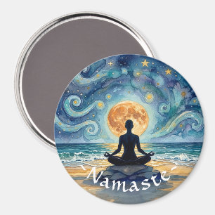 Yoga Meditation Starry Night Sky Moon Ocean Beach Magnet