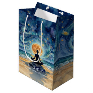Yoga Meditation Starry Night Sky Moon Ocean Beach Medium Gift Bag