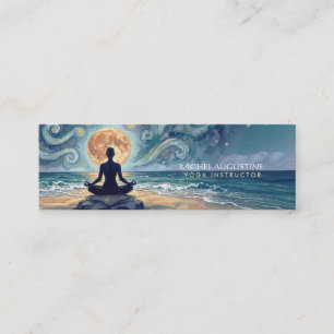 Yoga Meditation Starry Night Sky Moon Ocean Beach Mini Business Card