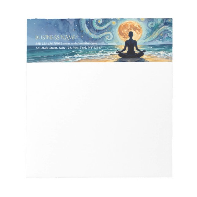 Yoga Meditation Starry Night Sky Moon Ocean Beach Notepad (Front)