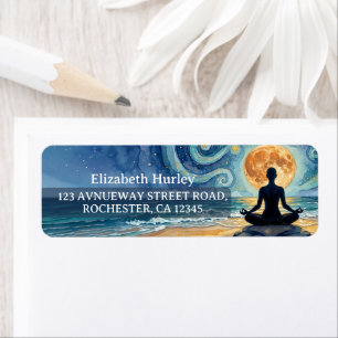 Yoga Meditation Starry Night Sky Moon Ocean Beach Return Address Label