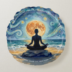 Yoga Meditation Starry Night Sky Moon Ocean Beach Round Cushion