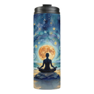 Yoga Meditation Starry Night Sky Moon Ocean Beach Thermal Tumbler