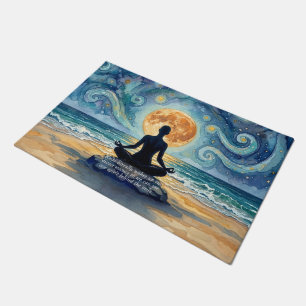 Yoga Meditation Starry Night Sky Moon Ocean Quote Doormat