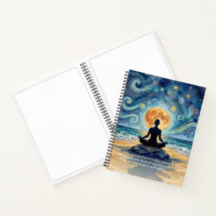 Yoga Meditation Starry Night Sky Moon Ocean Quote Notebook