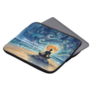 Yoga Meditation Starry Night Sky Moon Ocean Quotes Laptop Sleeve
