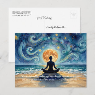 Yoga Meditation Starry Night Sky Moon Ocean Quotes Postcard